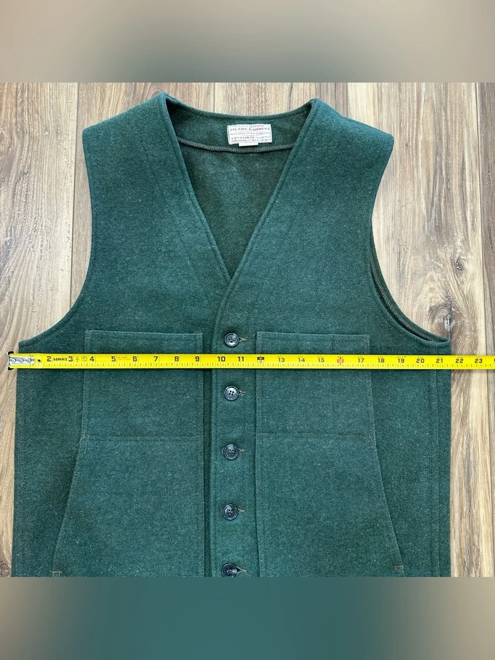 VTG Filson Mackinaw 100% Wool Vest Made in USA, Forest Green, Size 44 (Large) - Picture 6 of 7